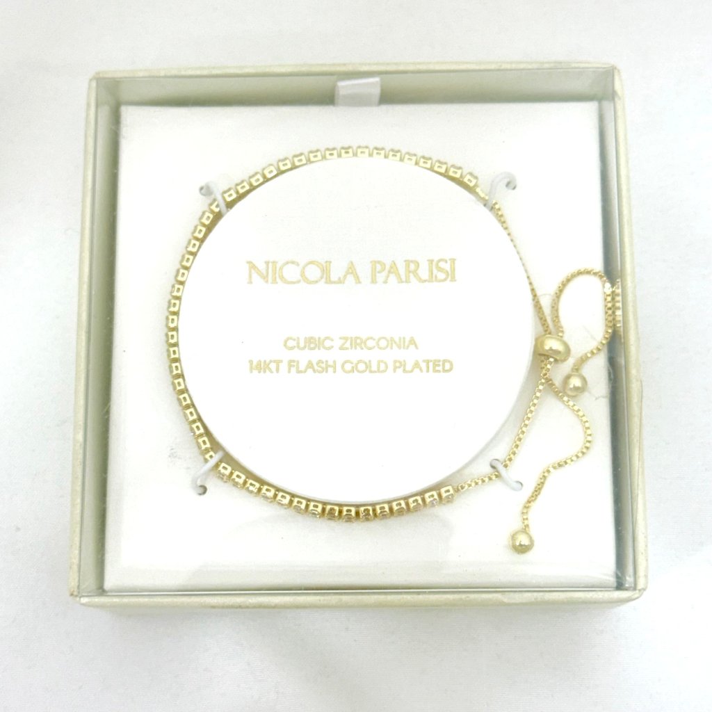 Nicola Parisi 14kt Plated Cubic Zirconia Tennis Style Slider Bracelet  Nib
